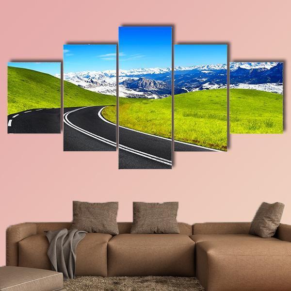 Road Leading To Mountain Canvas Wall Art-5 Star-Gallery Wrap-62" x 32"-Tiaracle