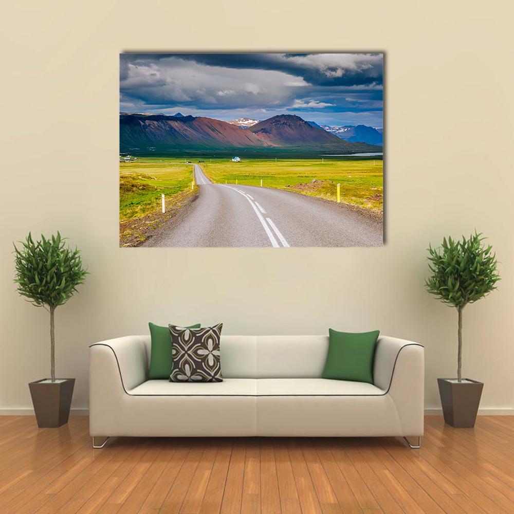 Road Leading Towards Mountain Canvas Wall Art-1 Piece-Gallery Wrap-48" x 32"-Tiaracle