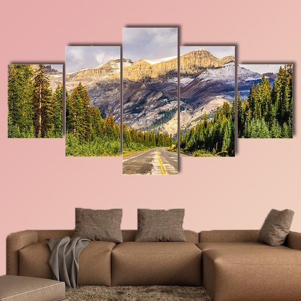 Road On Icefields Parkway In Canada Canvas Wall Art-5 Star-Gallery Wrap-62" x 32"-Tiaracle