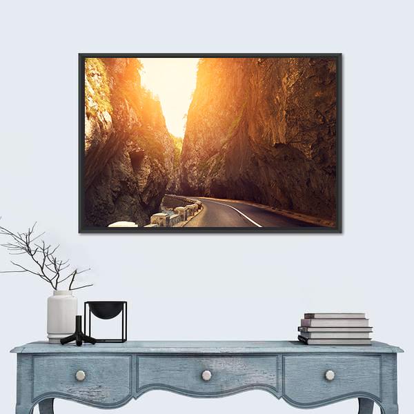 Road Passing Between Mountains Canvas Wall Art-1 Piece-Floating Frame-24" x 16"-Tiaracle