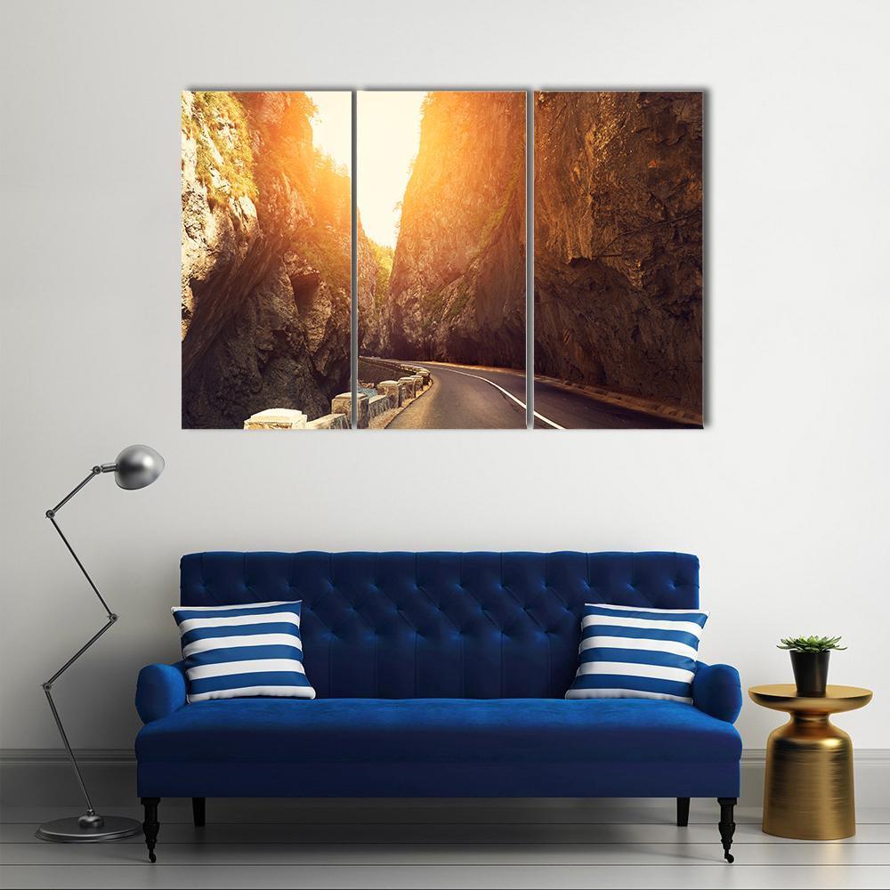 Road Passing Between Mountains Canvas Wall Art-3 Horizontal-Gallery Wrap-37" x 24"-Tiaracle