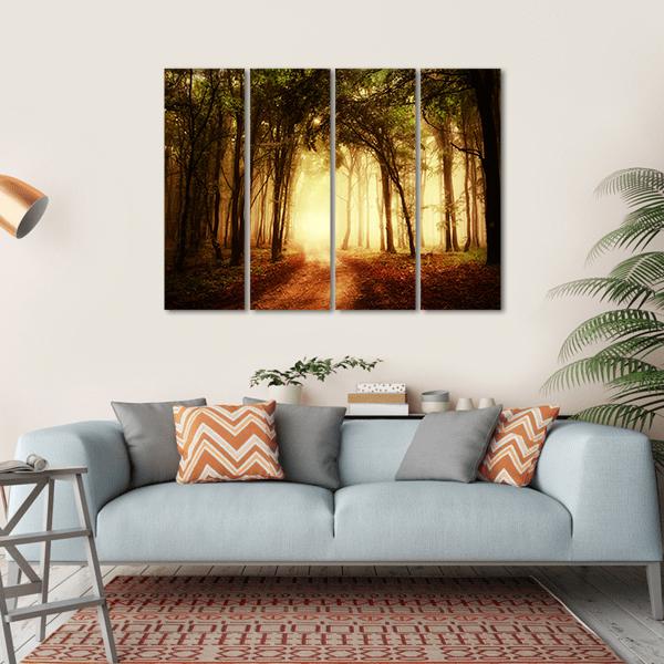 Road Through A Golden Forest At Autumn Canvas Wall Art-4 Horizontal-Gallery Wrap-34" x 24"-Tiaracle