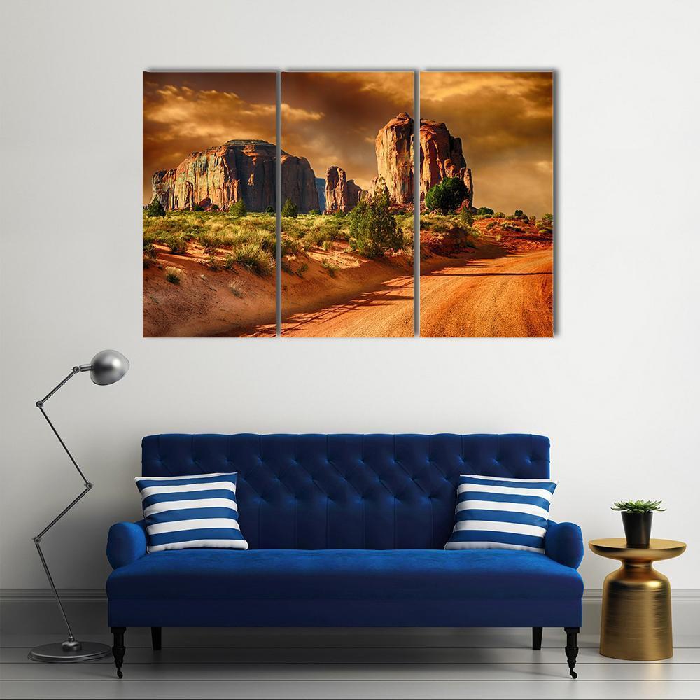 Road Through Monument Valley Canvas Wall Art-3 Horizontal-Gallery Wrap-37" x 24"-Tiaracle