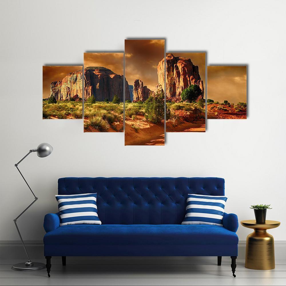 Road Through Monument Valley Canvas Wall Art-5 Star-Gallery Wrap-62" x 32"-Tiaracle