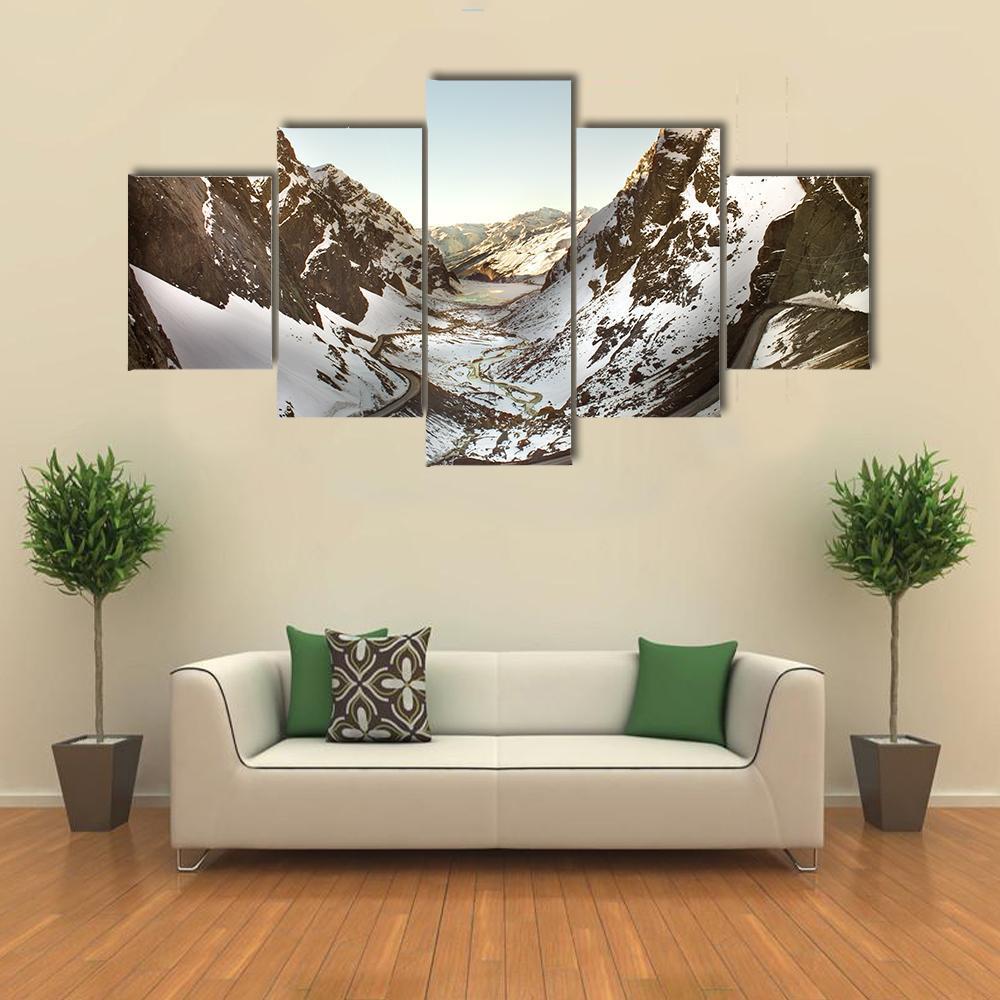 Road To Andina Copper Mine In chilean Andes Canvas Wall Art-5 Star-Gallery Wrap-62" x 32"-Tiaracle