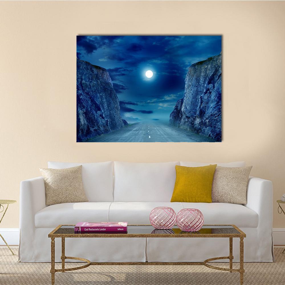 Road To Moon Canvas Wall Art-1 Piece-Gallery Wrap-48" x 32"-Tiaracle
