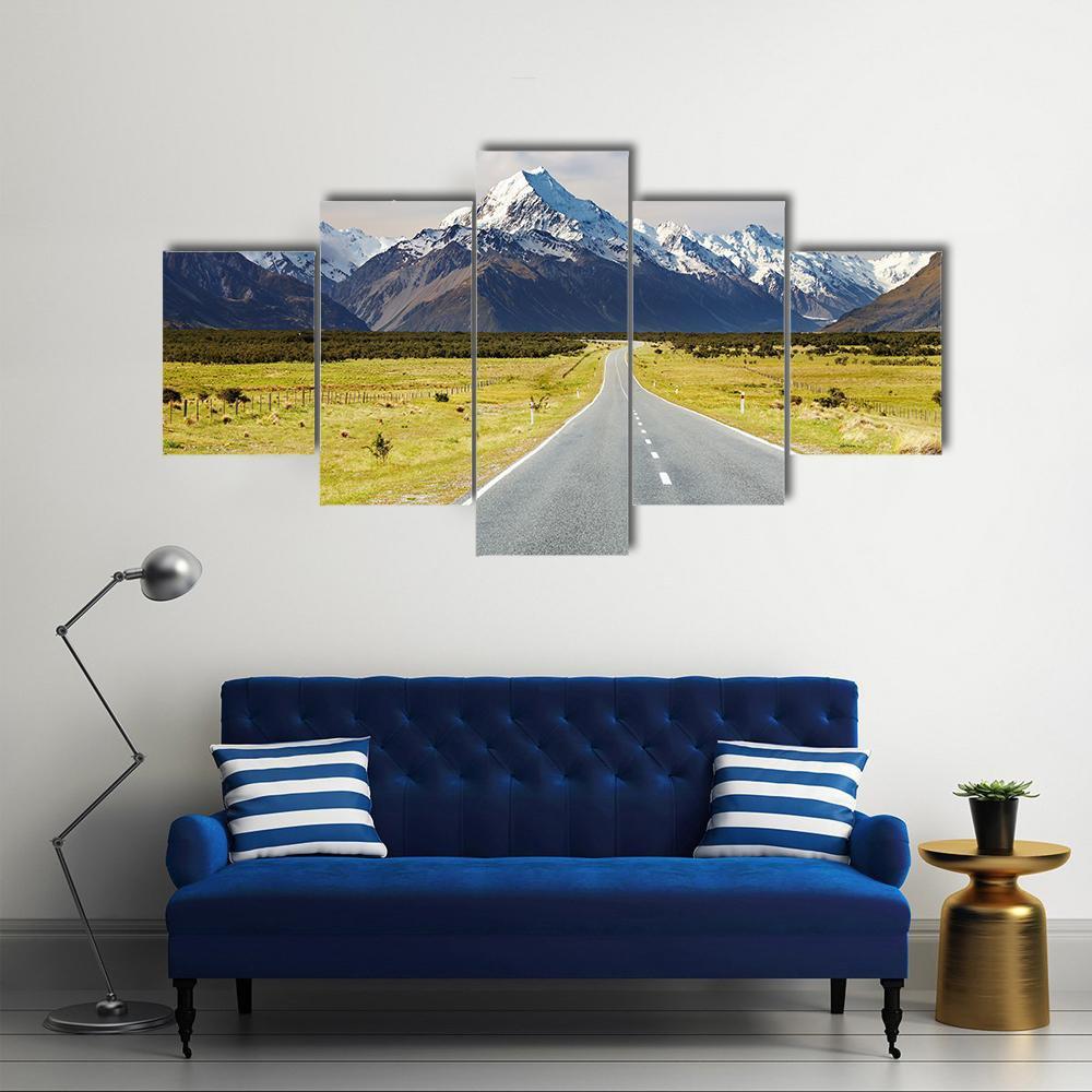 Road To Mount Cook Canvas Wall Art-5 Star-Gallery Wrap-62" x 32"-Tiaracle