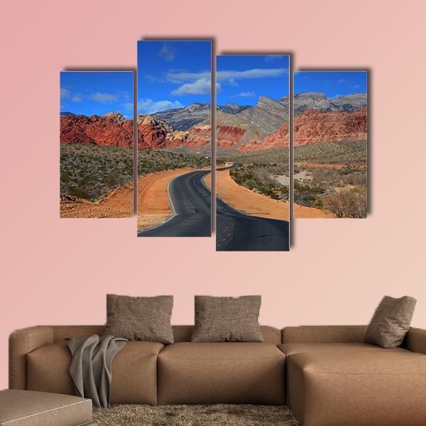 Road To Red Rock Canyon Canvas Wall Art-4 Pop-Gallery Wrap-50" x 32"-Tiaracle