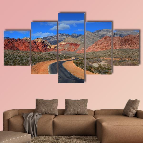 Road To Red Rock Canyon Canvas Wall Art-5 Star-Gallery Wrap-62" x 32"-Tiaracle