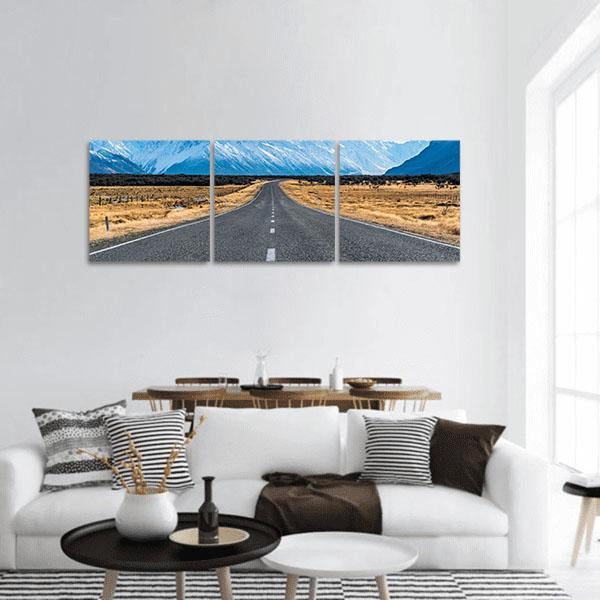 Road To The Mountain Panoramic Canvas Wall Art-3 Piece-25" x 08"-Tiaracle