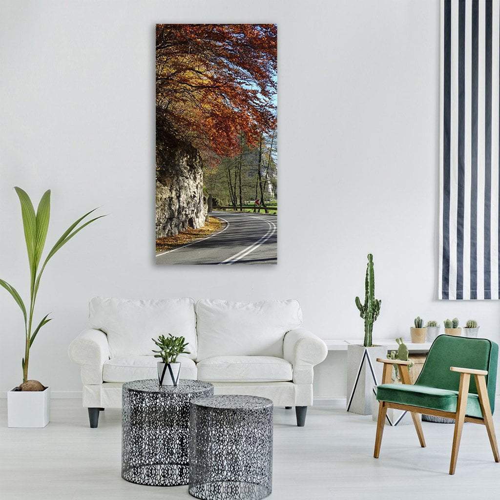 Road Way With Autumn Tree In Poland Vertical Canvas Wall Art-1 Vertical-Gallery Wrap-12" x 24"-Tiaracle