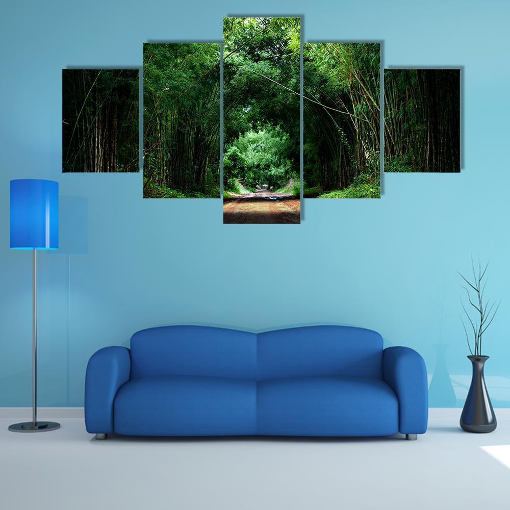 Road With Bamboo Canvas Wall Art-5 Star-Gallery Wrap-62" x 32"-Tiaracle