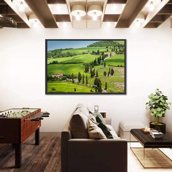 Road With Curves And Cypresses In Tuscany Canvas Wall Art-3 Horizontal-Gallery Wrap-25" x 16"-Tiaracle