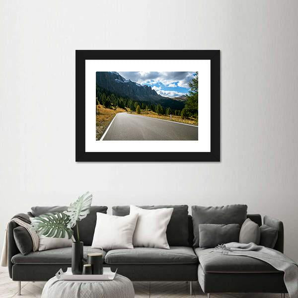 Road With Trees Forest And Mountains Canvas Wall Art-3 Horizontal-Gallery Wrap-25" x 16"-Tiaracle