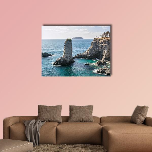 Rock In Jeju Island Canvas Wall Art-1 Piece-Gallery Wrap-48" x 32"-Tiaracle