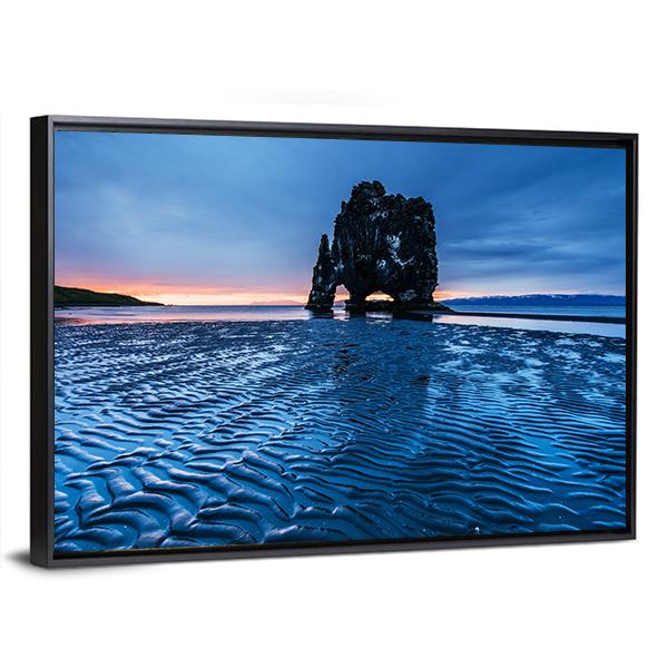 Rock In The Sea In Iceland Canvas Wall Art-3 Horizontal-Gallery Wrap-25" x 16"-Tiaracle