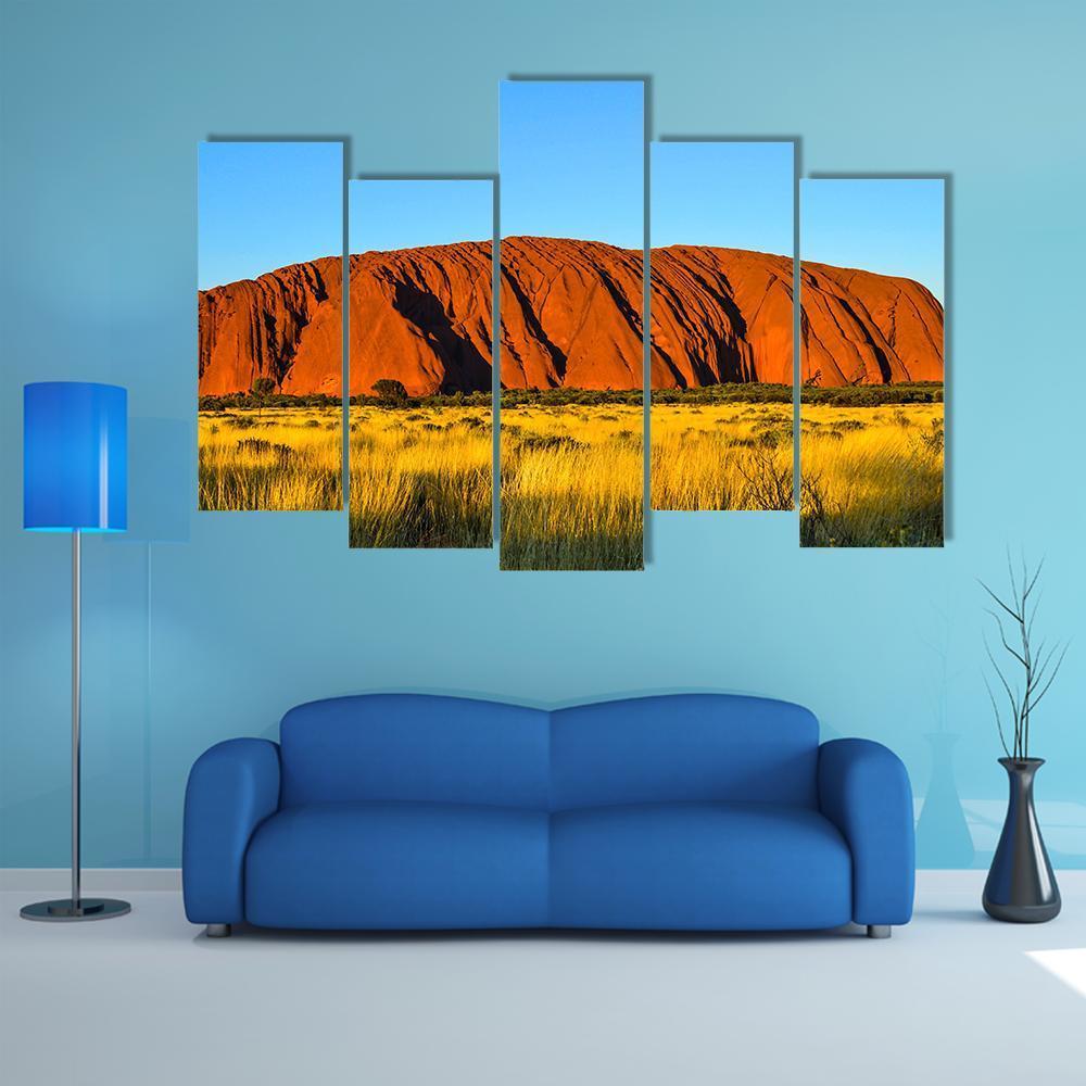 Rock Mountain Surrounded By Green Grass Canvas Wall Art-5 Pop-Gallery Wrap-47" x 32"-Tiaracle