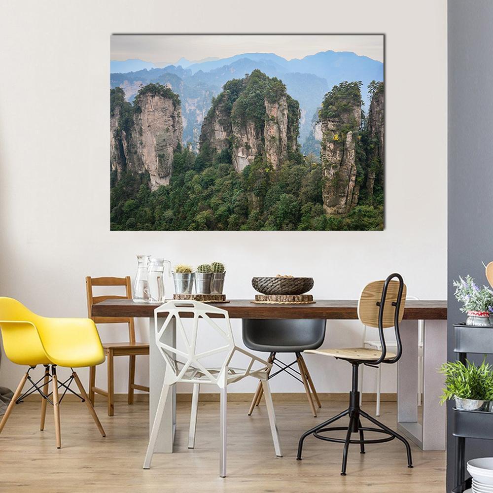 Rock Mountains At Zhangjiajie National Park In China Canvas Wall Art-1 Piece-Gallery Wrap-48" x 32"-Tiaracle