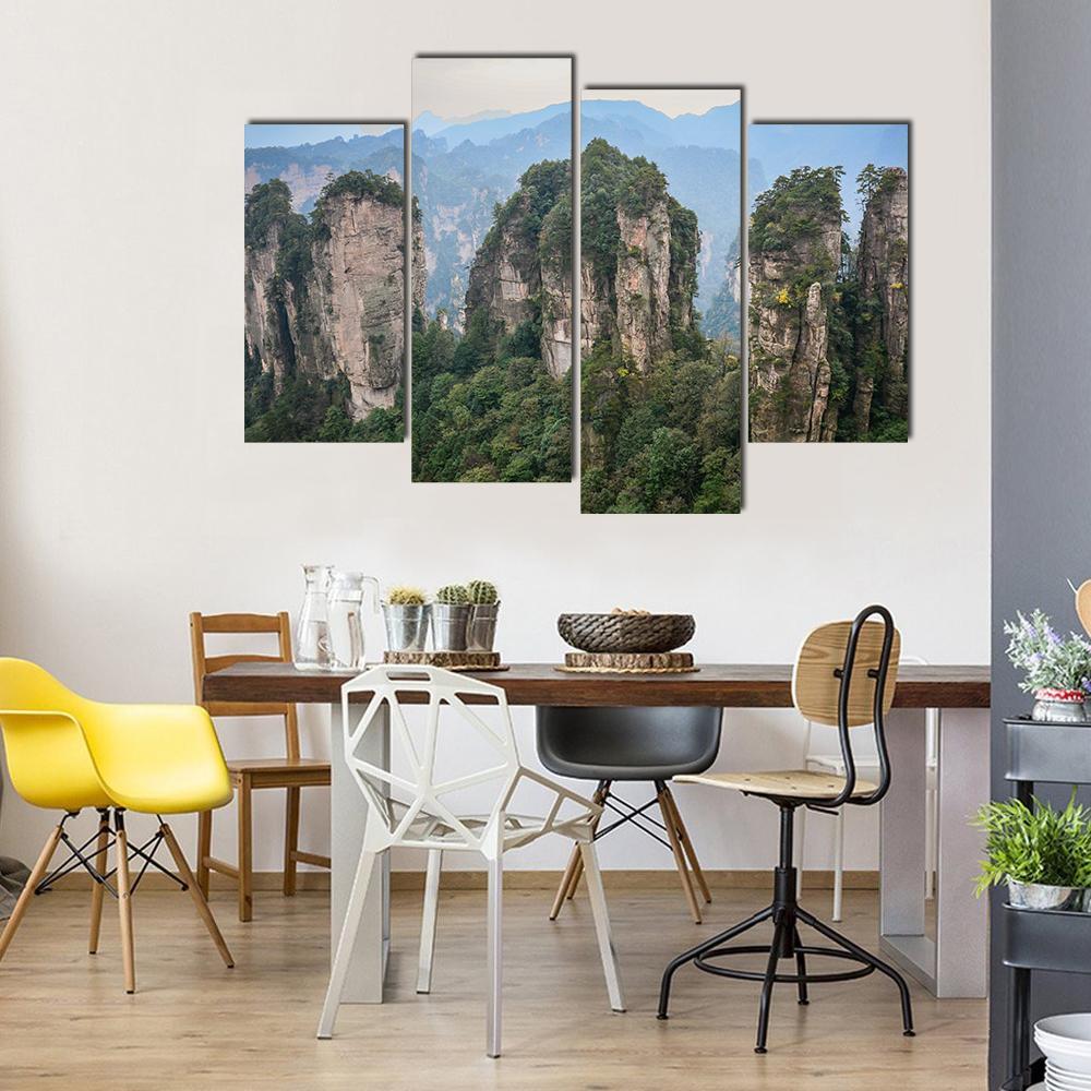 Rock Mountains At Zhangjiajie National Park In China Canvas Wall Art-4 Pop-Gallery Wrap-50" x 32"-Tiaracle