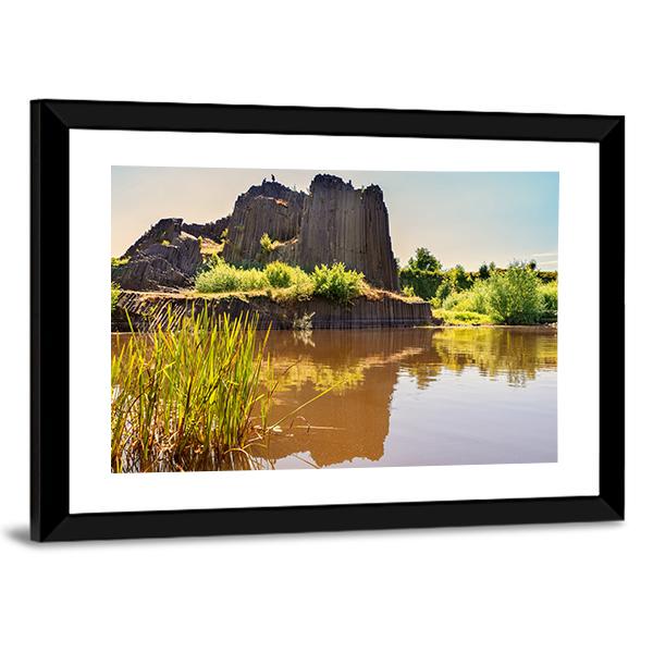 Rock Of Basalt With Reflection On Water Lake Canvas Wall Art-3 Horizontal-Gallery Wrap-25" x 16"-Tiaracle