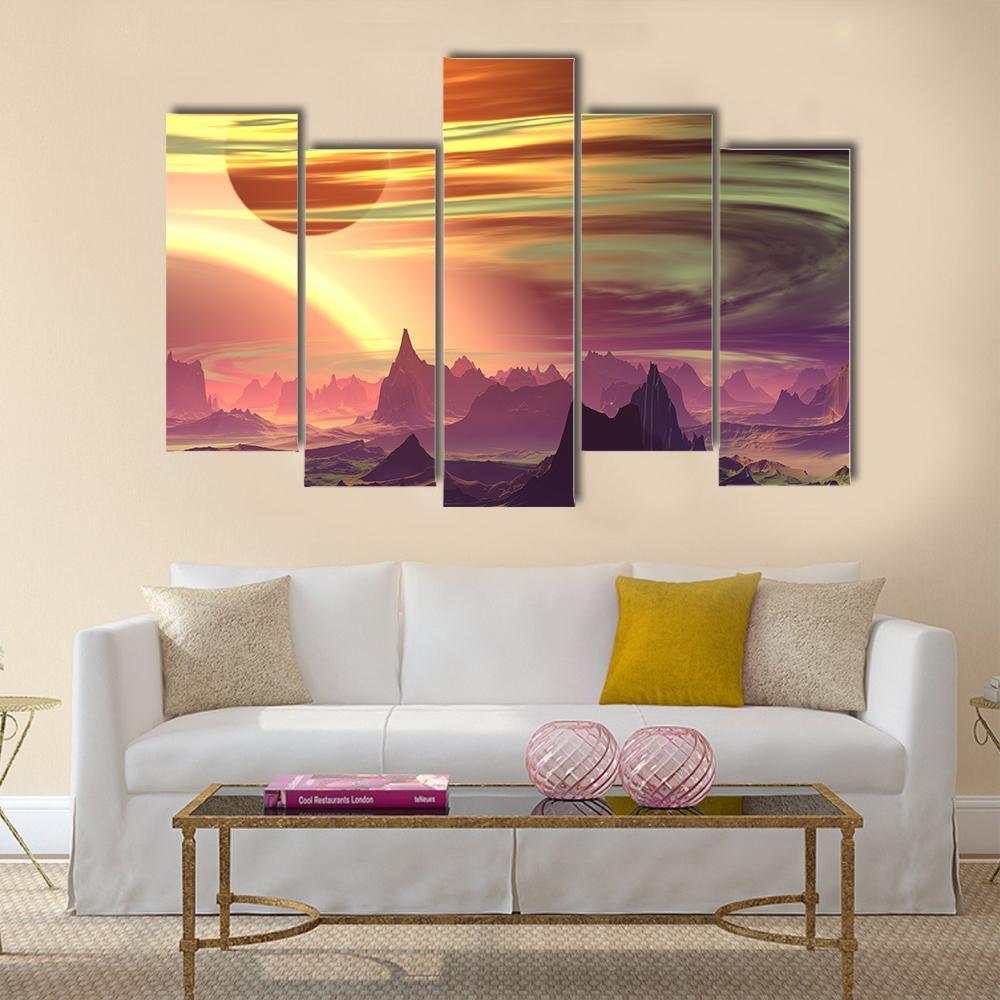 Rocks And Moon On Alien Planet Canvas Wall Art-5 Pop-Gallery Wrap-47" x 32"-Tiaracle