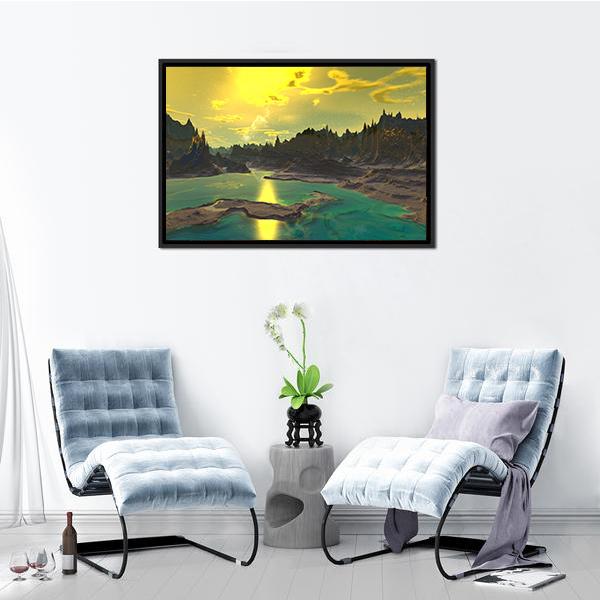 Rocky Alien Planet Canvas Wall Art-1 Piece-Floating Frame-24" x 16"-Tiaracle
