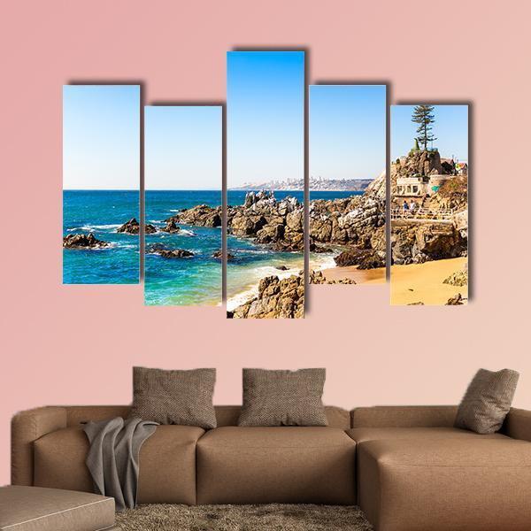 Rocky Beach On Summer Day Canvas Wall Art-5 Pop-Gallery Wrap-47" x 32"-Tiaracle