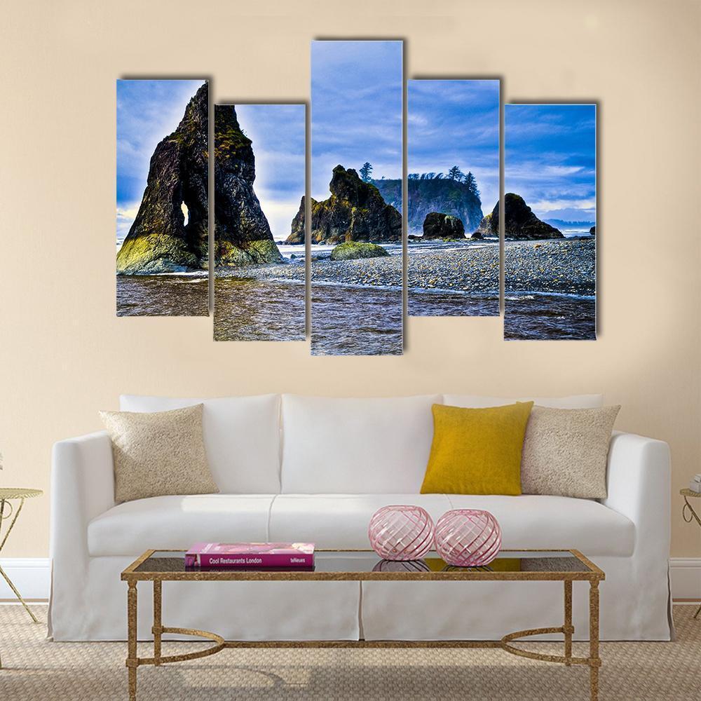 Rocky Coast Of Ruby Beach Canvas Wall Art-5 Pop-Gallery Wrap-47" x 32"-Tiaracle