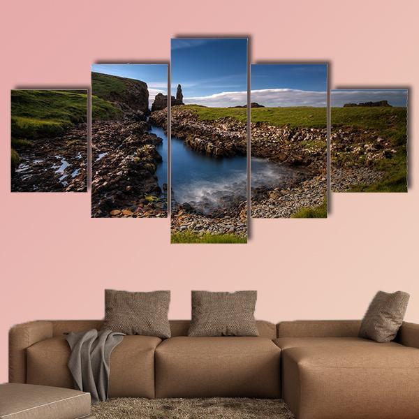 Rocky Coastline In Scotland Canvas Wall Art-5 Star-Gallery Wrap-62" x 32"-Tiaracle