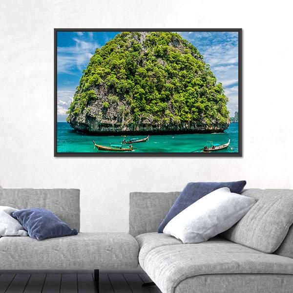 Rocky Island In Thailand Canvas Wall Art-3 Horizontal-Gallery Wrap-25" x 16"-Tiaracle