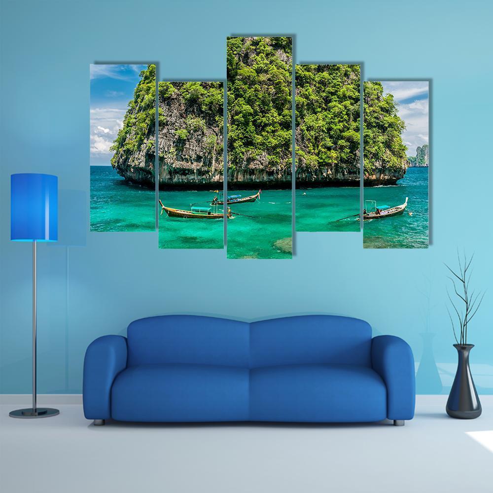 Rocky Island In Thailand Canvas Wall Art-5 Pop-Gallery Wrap-47" x 32"-Tiaracle