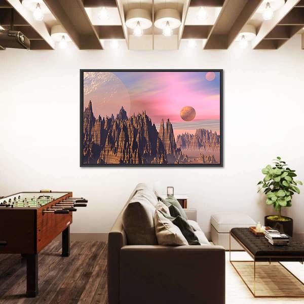Rocky Mountains And Planets Canvas Wall Art-3 Horizontal-Gallery Wrap-25" x 16"-Tiaracle