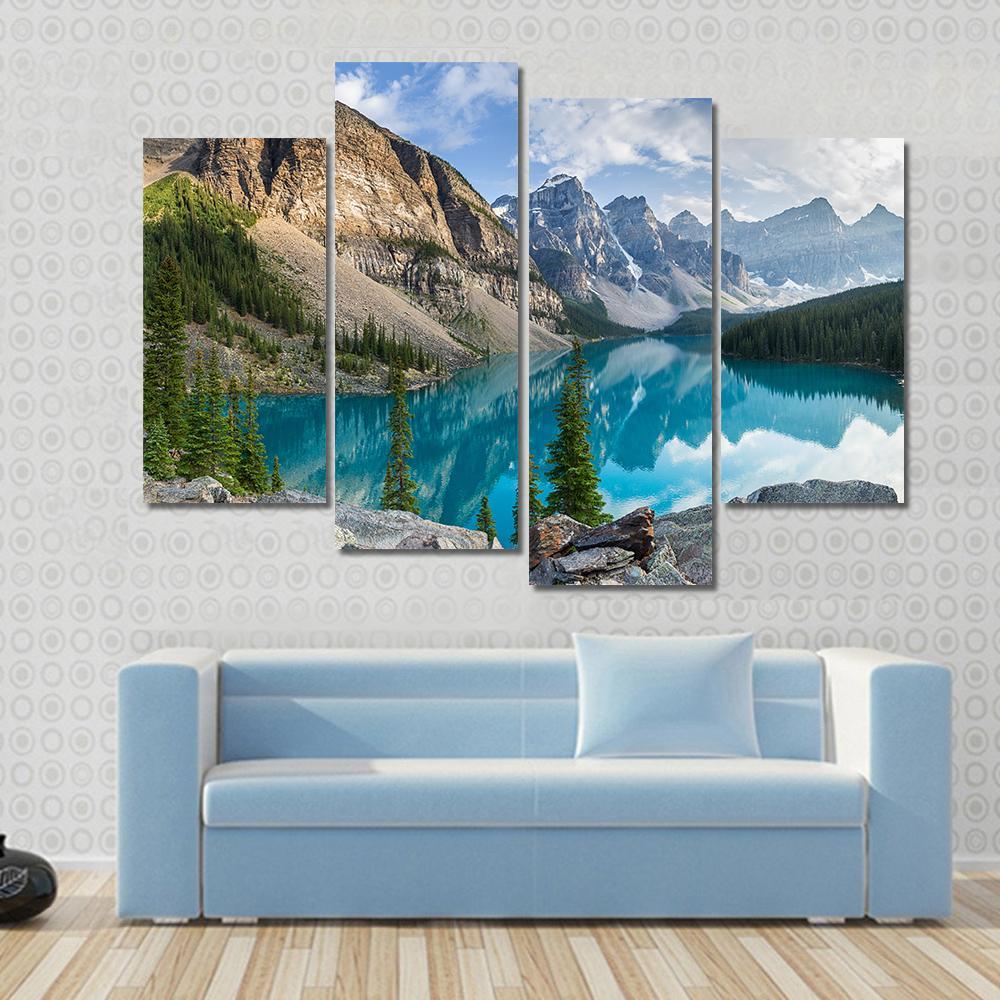 Rocky Mountains With Moraine Lake In Canada Canvas Wall Art-4 Pop-Gallery Wrap-50" x 32"-Tiaracle
