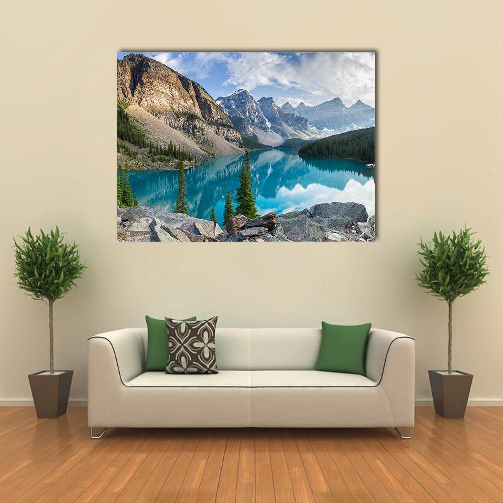 Rocky Mountains With Moraine Lake In Canada Canvas Wall Art-1 Piece-Gallery Wrap-36" x 24"-Tiaracle
