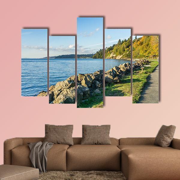 Rocky Shoreline At Saltwater State Park In The Autumn Canvas Wall Art-5 Pop-Gallery Wrap-47" x 32"-Tiaracle