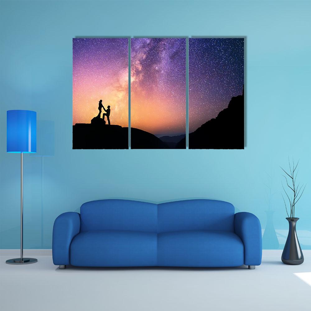 Romantic Couple Holding Hands In The Mountains Canvas Wall Art-3 Horizontal-Gallery Wrap-25" x 16"-Tiaracle