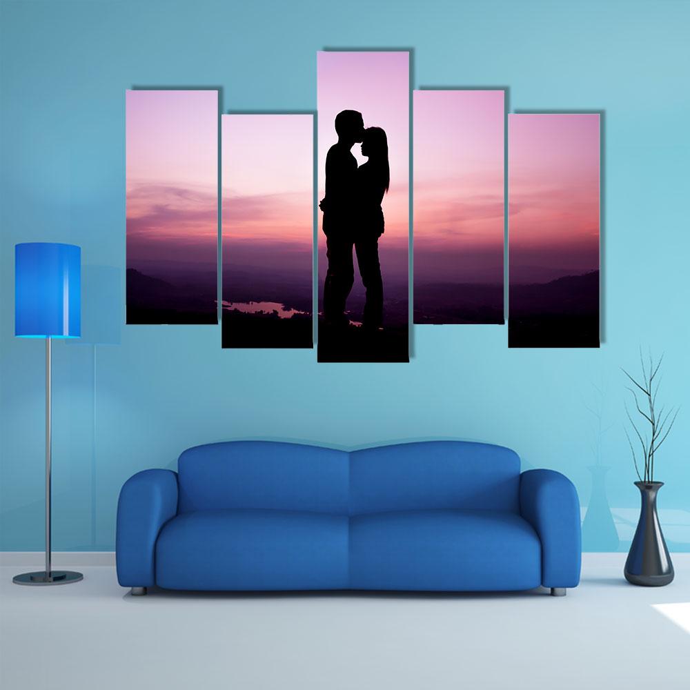 Romantic Couple Silhouette Canvas Wall Art-5 Pop-Gallery Wrap-32" x 21"-Tiaracle