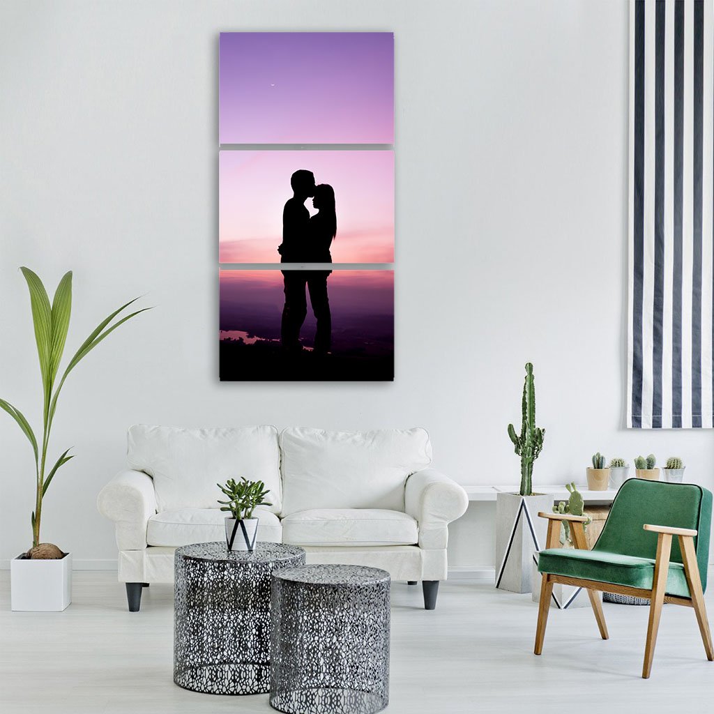 Romantic Couple Silhouette Vertical Canvas Wall Art-3 Vertical-Gallery Wrap-12" x 25"-Tiaracle