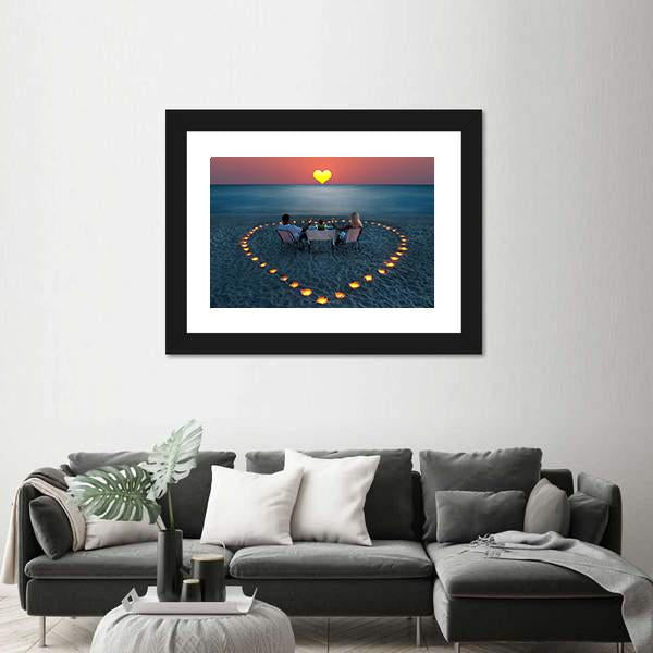 Romantic Dinner On Sea Sand Beach Canvas Wall Art-5 Horizontal-Gallery Wrap-22" x 12"-Tiaracle