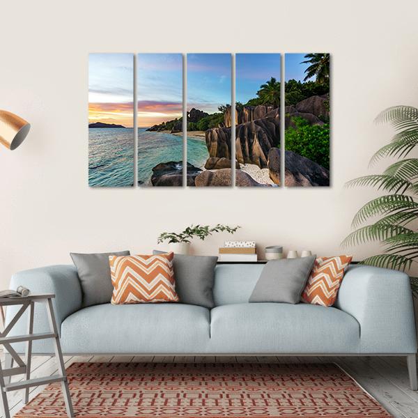 Romantic Sunset On Paradise Beach Canvas Wall Art-5 Horizontal-Gallery Wrap-22" x 12"-Tiaracle