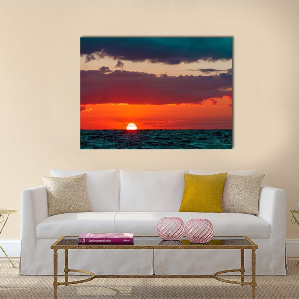 Romantic Sunset Over Baltic Sea Canvas Wall Art-1 Piece-Gallery Wrap-48" x 32"-Tiaracle