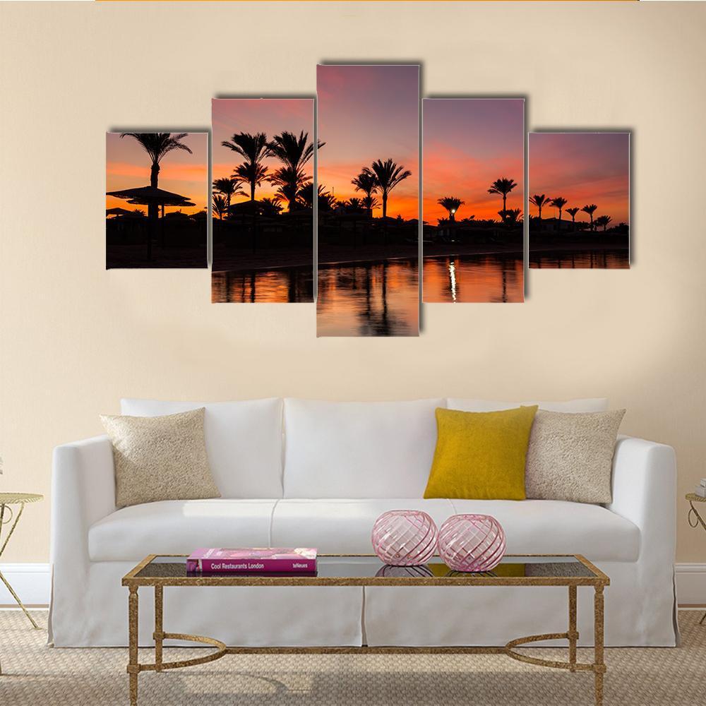 Romantic Sunset Over Sandy Beach Canvas Wall Art-5 Star-Gallery Wrap-62" x 32"-Tiaracle