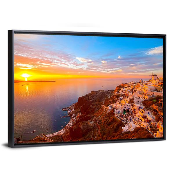 Romantic Sunsets In Santorini Canvas Wall Art-3 Horizontal-Gallery Wrap-25" x 16"-Tiaracle