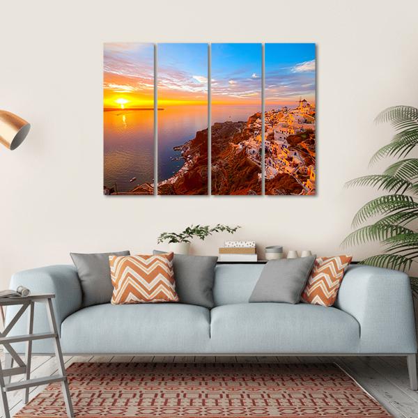 Romantic Sunsets In Santorini Canvas Wall Art-4 Horizontal-Gallery Wrap-34" x 24"-Tiaracle