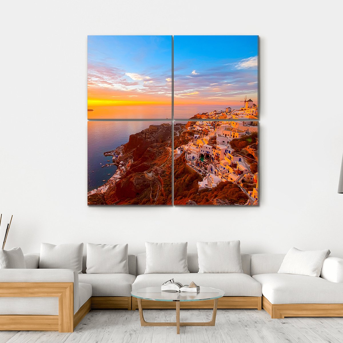 Romantic Sunsets In Santorini Canvas Wall Art-4 Square-Gallery Wrap-17" x 17"-Tiaracle