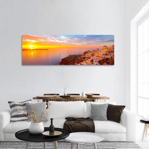 Romantic Sunsets In Santorini Panoramic Canvas Wall Art-1 Piece-36" x 12"-Tiaracle