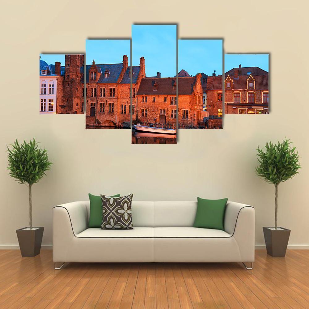 Romantic View On The Channel In Brugge Canvas Wall Art-5 Star-Gallery Wrap-62" x 32"-Tiaracle