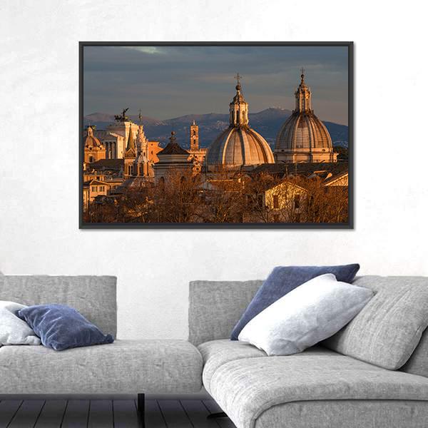 Rome Historic Center At Sunset Canvas Wall Art-5 Horizontal-Gallery Wrap-22" x 12"-Tiaracle