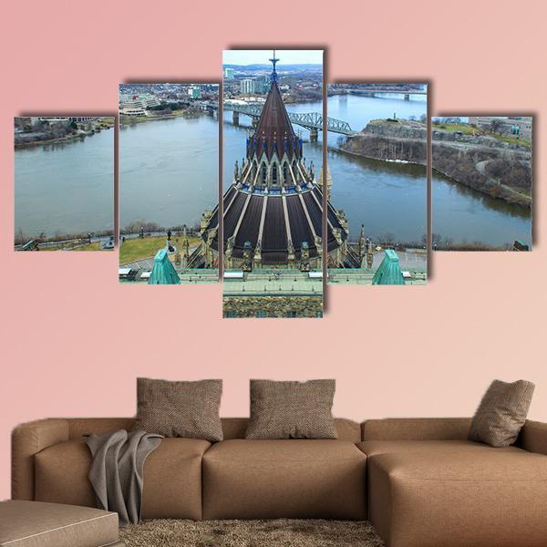 Library Of Parliament In Ottawa Canvas Wall Art-5 Star-Gallery Wrap-62" x 32"-Tiaracle