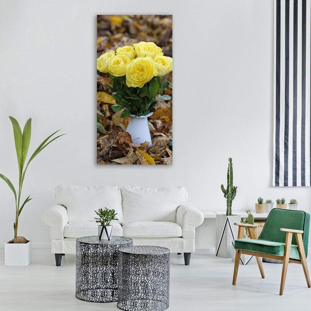 Roses Flowers Bouquet On Autumn Leaves Vertical Canvas Wall Art-1 Vertical-Gallery Wrap-12" x 24"-Tiaracle